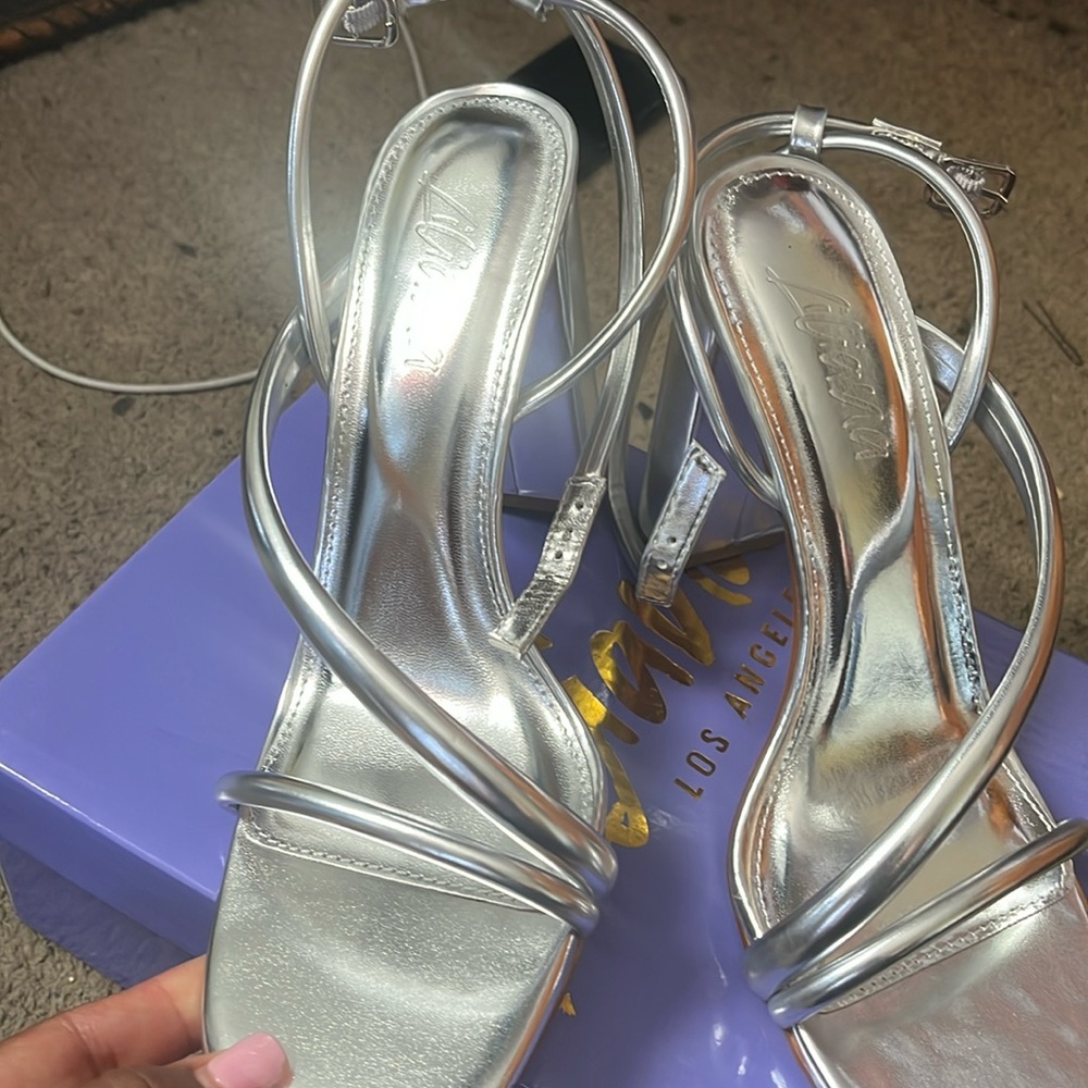Silver sandal strap heels